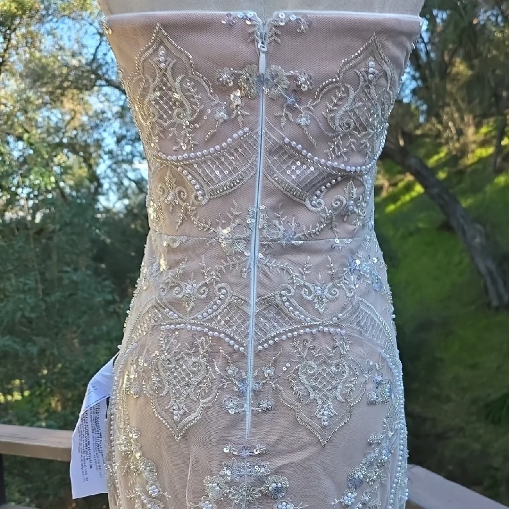 NWT $598 DRESS THE POPULATION SHERIDAN STRAPLESS GOWN DRESS IN WHITE & NUDE SZ S - Picture 5 of 11